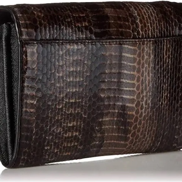 Calvin Klein Flap Patent Python Studded Flap Over Dark Taupe Crossbody - Picture 2 of 6